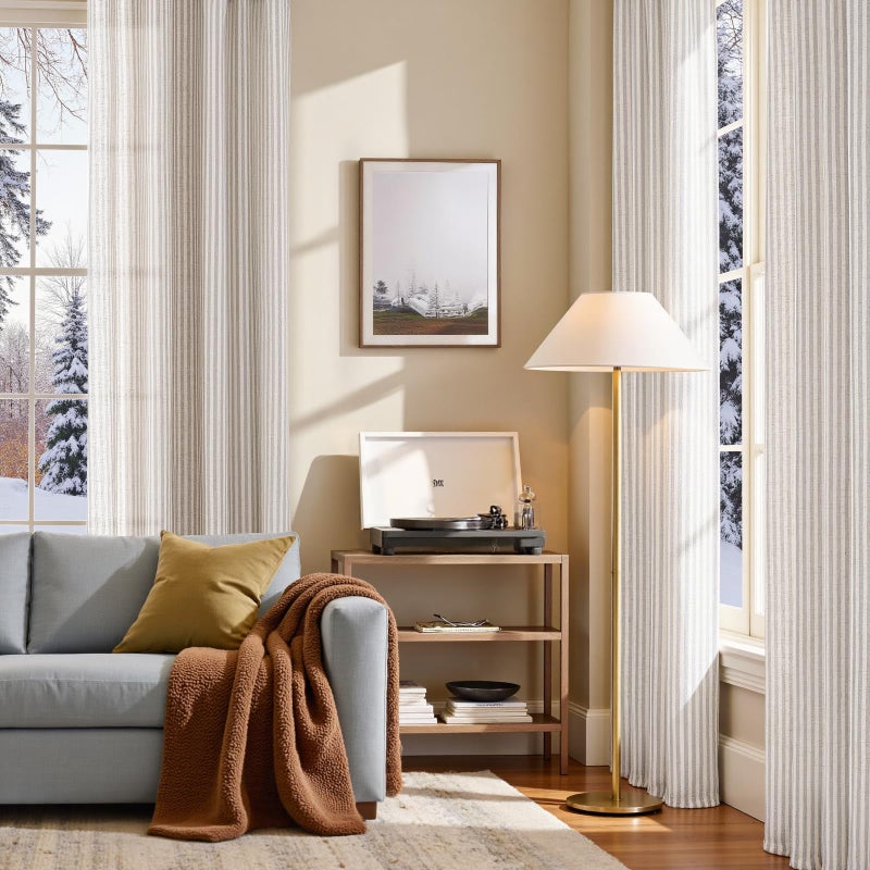 jinchan Linen Curtains for Living Room Taupe Grey on Beige Striped Curtains for Bedroom Ticking Stripe Light Filtering Farmhouse Cottage Core Rustic Grommet Window Treatment 2 Panels 84 inches - Image 3